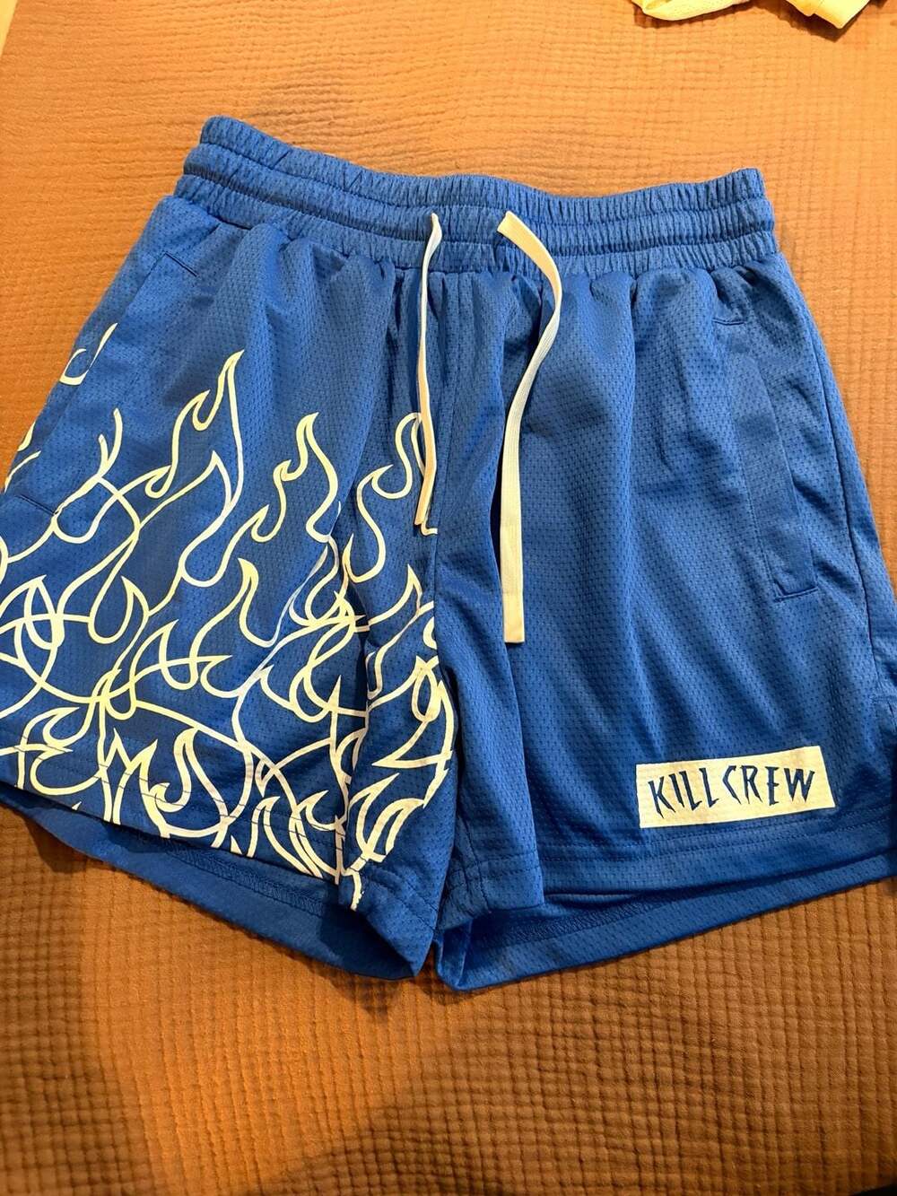 Kill Crew Muay Thai Flame Mid-Thigh Mesh Shorts - Blue/White